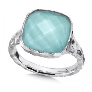 COLORE / Sterling Silver Turquoise and Quartz Fusion Hammered Ring - Wore Once